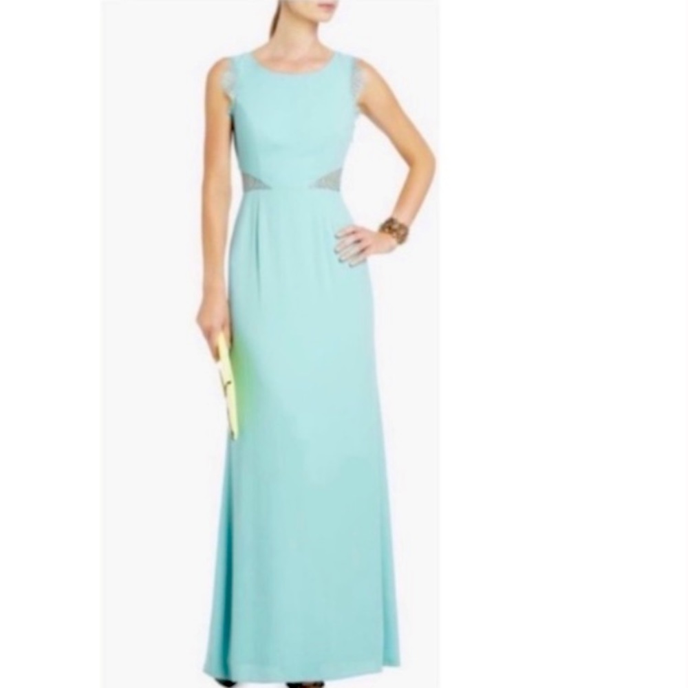 BCBGMaxazria Karey aqua lace cutout maxi dress